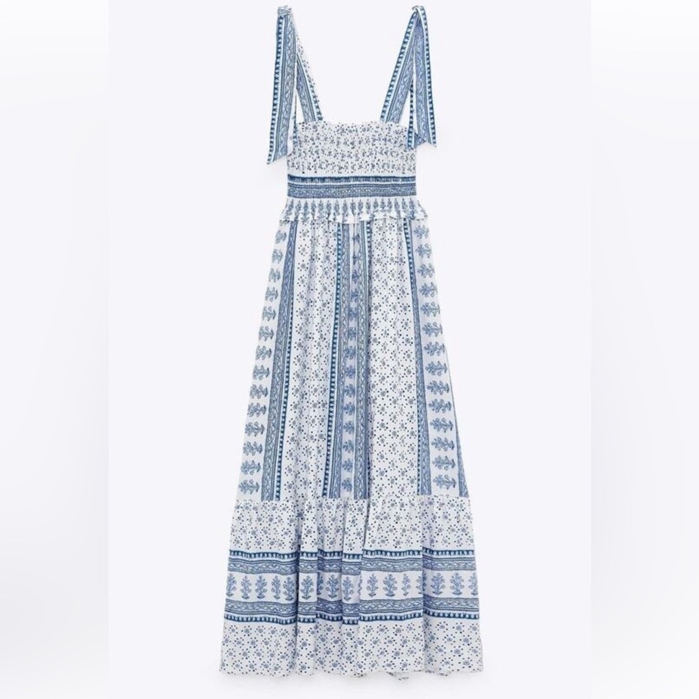 Zara Blue Patterned Maxi Dress